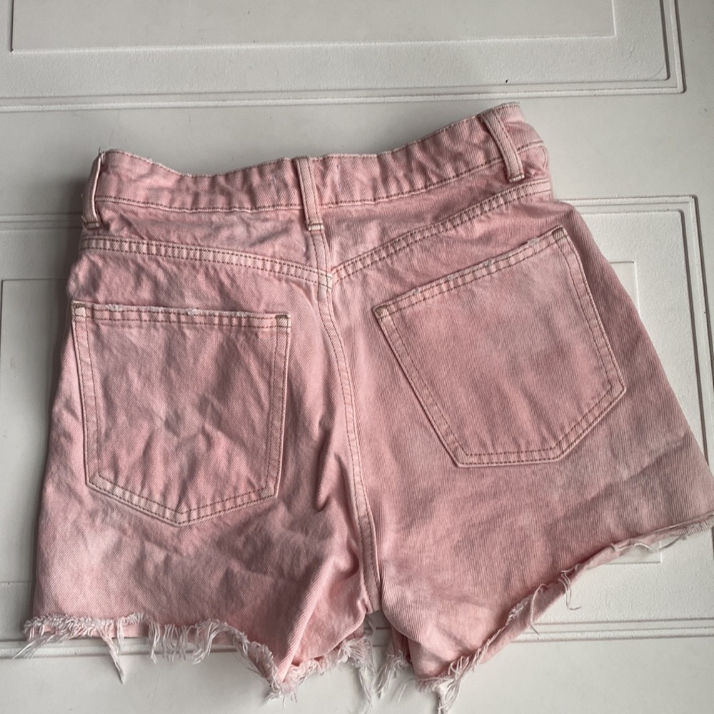 Zara High Rise Button Fly Cutoff Jean Shorts Pink 4 - Picture 6 of 7
